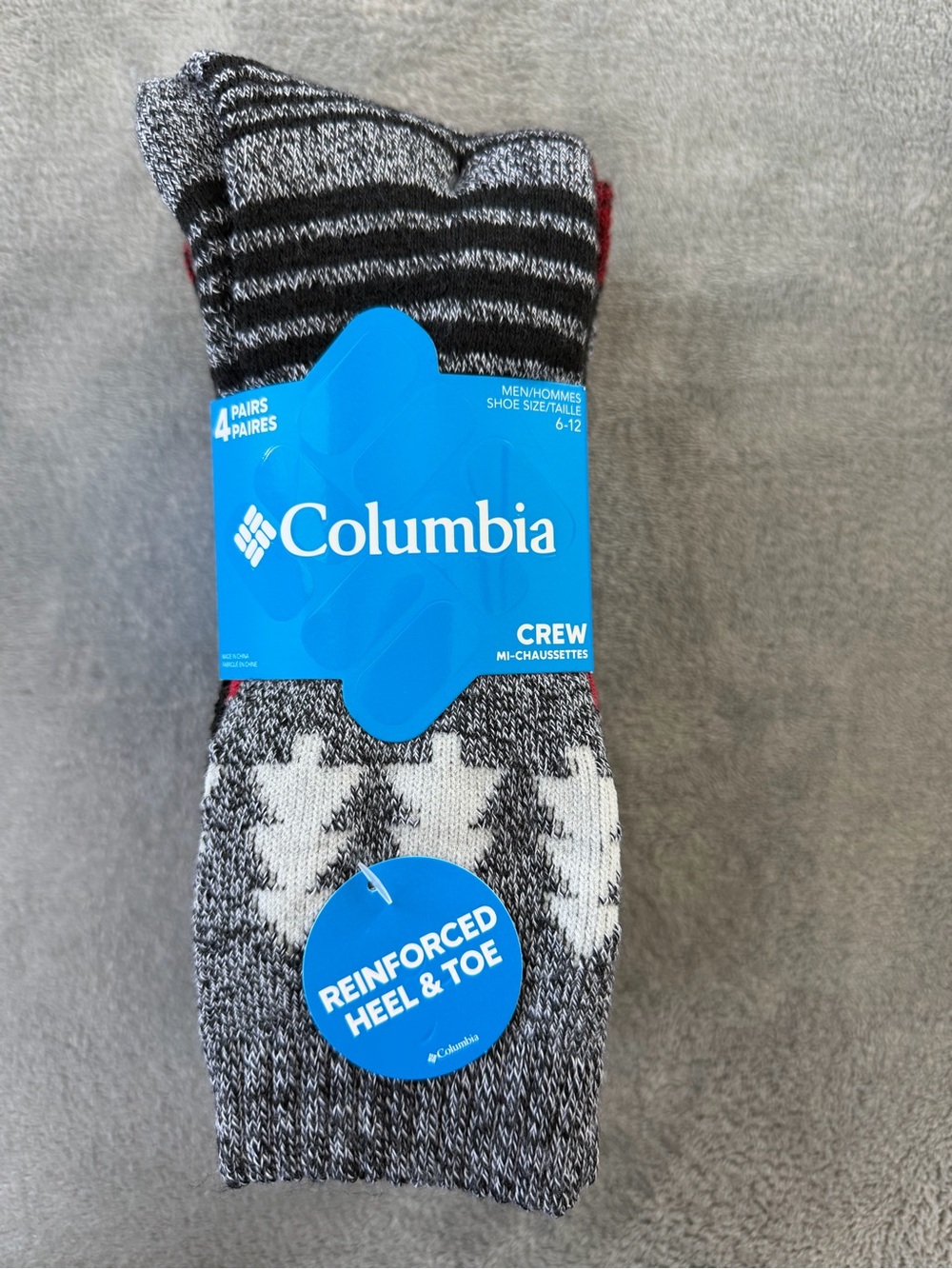 (4 Pairs) Columbia Men’s Crew Socks - Black, Gray & White